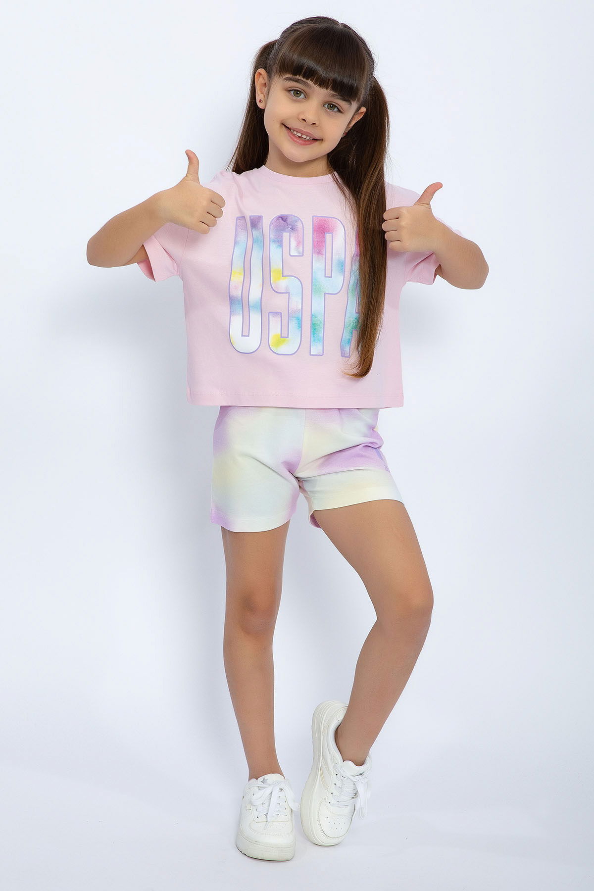 U.S. Polo Assn - U.S. Polo Assn Kids Kız Çocuk Pembe Şort Takım 