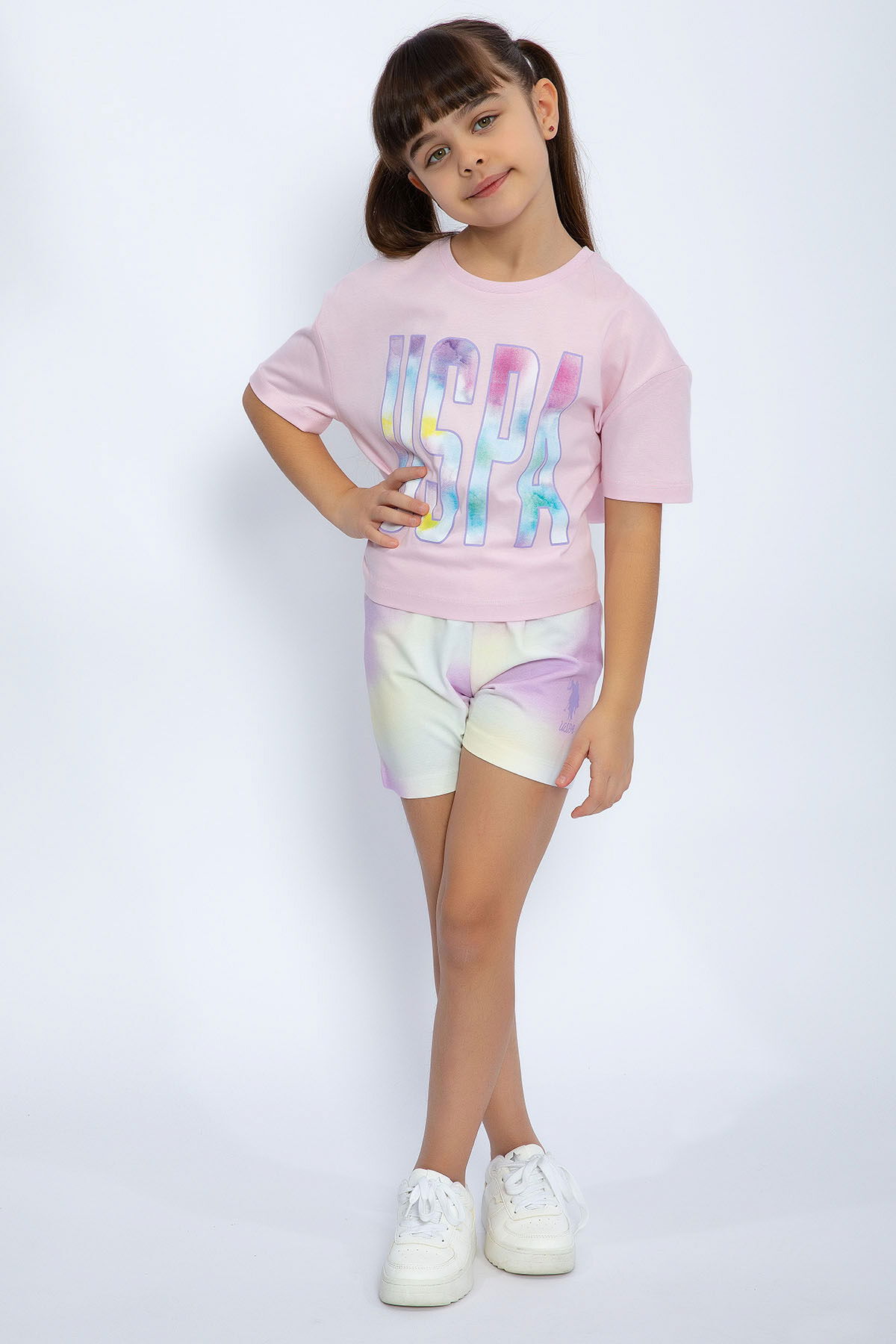 U.S. Polo Assn - U.S. Polo Assn Kids Kız Çocuk Pembe Şort Takım (1)