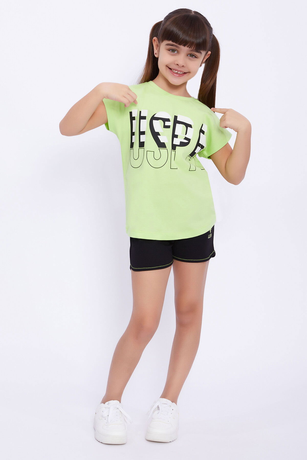 U.S. Polo Assn - U.S. Polo Assn Kids Kız Çocuk Yeşil Şort Takım (1)