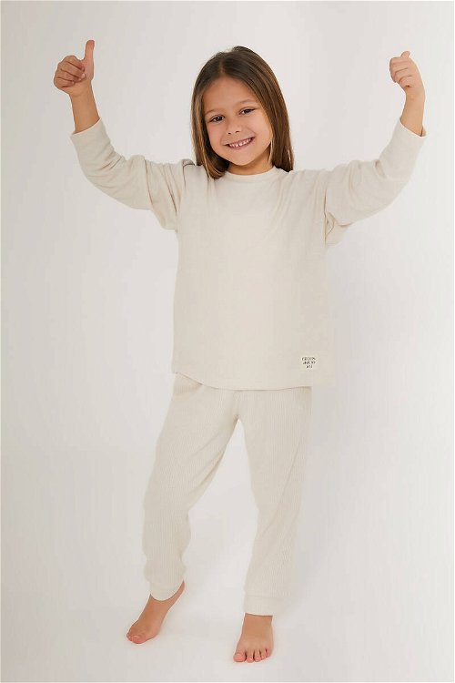 Rolypoly Krem Kız Çocuk Uzun Kol Pijama Takım