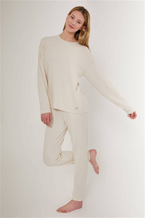 Rolypoly Sweet Beyaz Kadın Uzun Kol Pijama Takım
