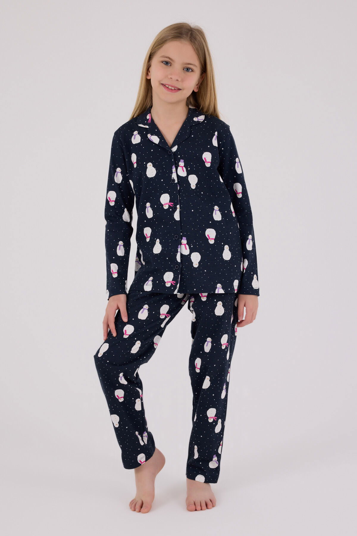 Rolypoly - Rolypoly Kız Çocuk Lacivert Gömlek Pijama Takımı (1)