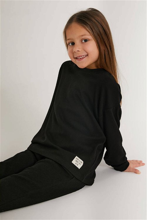 Rolypoly Siyah Kız Çocuk Uzun Kol Pijama Takım