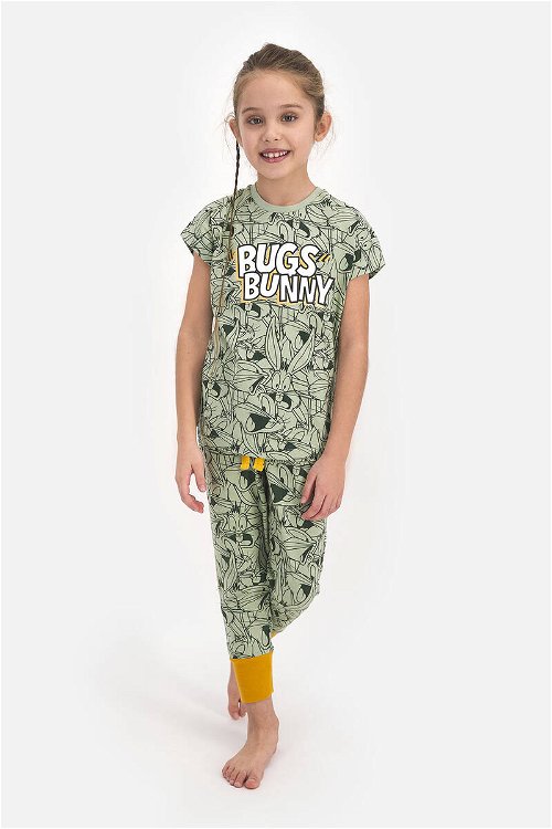 Looney Tunes Lisanslı Bugs Bunny Su Yeşili Kız Çocuk Kısa Kol Pijama Takımı