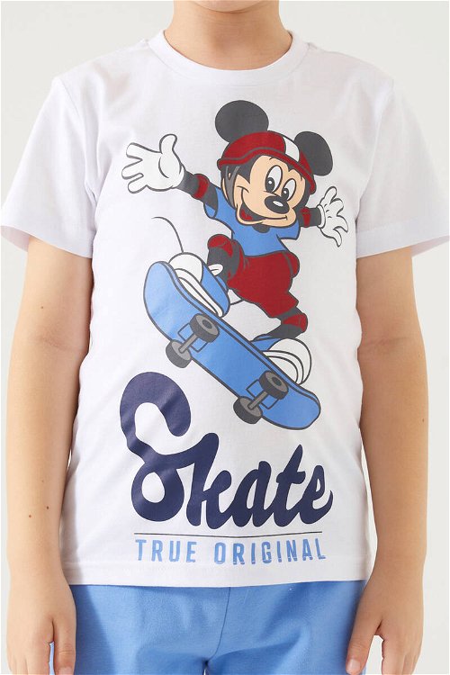 Mickey Mouse Skate Beyaz Erkek Çocuk Bermuda Takım