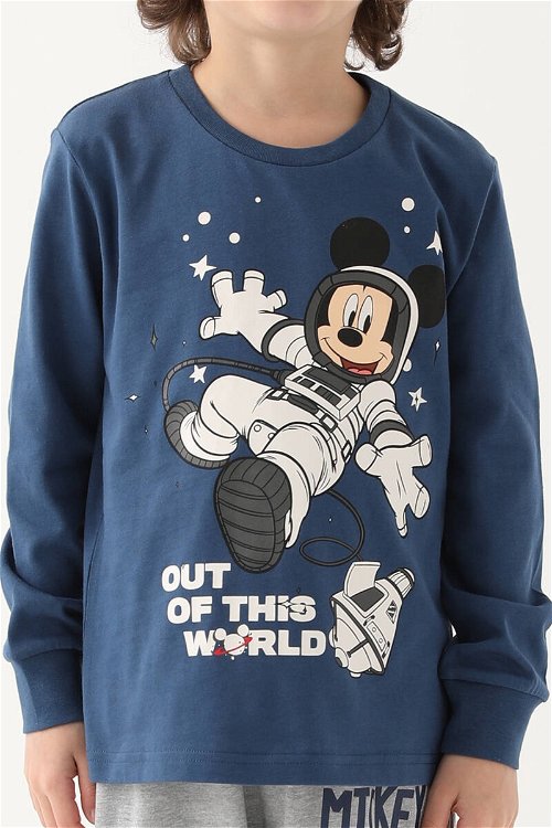 Mickey Mouse Koyu İndigo Erkek Çocuk Uzun Kol Pijama Takım