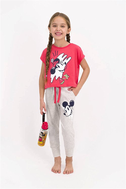 Mickey&Friends Lisanslı Lisanslı Nar Çiçeği Kız Çocuk Kısa Kollu Pijama Takımı