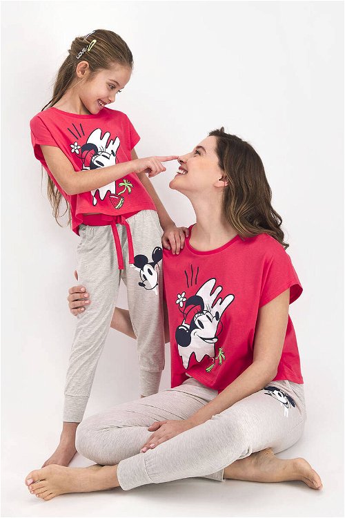 Mickey&Friends Lisanslı Lisanslı Nar Çiçeği Kız Çocuk Kısa Kollu Pijama Takımı