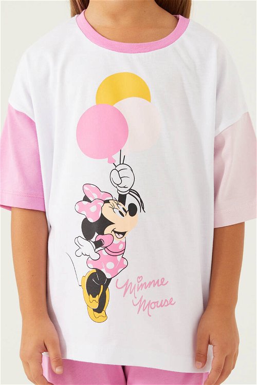 Minnie Mouse Ballons Beyaz Kız Çocuk Kısa Kol Pijama Takım