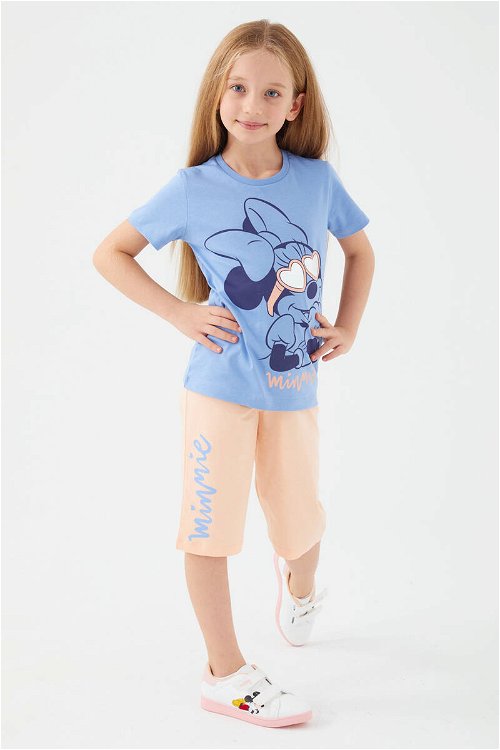 Minnie Mouse Glasses Mavi Kız Çocuk Kapri Takım