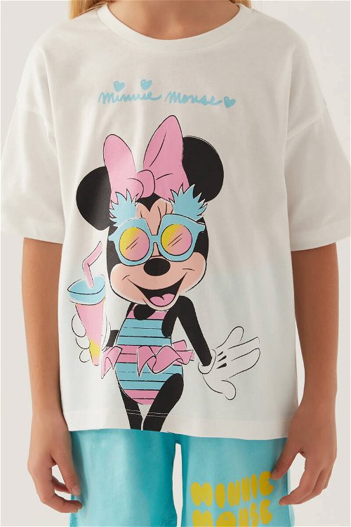 Minnie Mouse Glasses Krem Kız Çocuk Şort Takım
