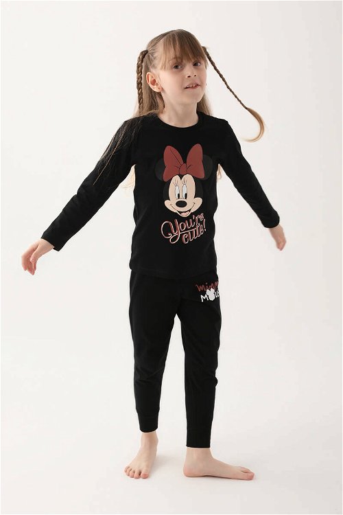 Minnie Mouse Siyah Kız Çocuk Uzun Kol Pijama Takım