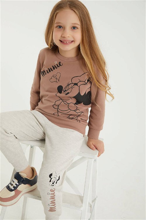 Minnie Mouse Lisanslı Açık Kahve Kız Çocuk Eşofman Takım