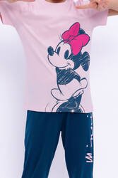 Minnie Mouse Lisanslı Açık Pembe Kız Çocuk Pijama Takımı - Thumbnail