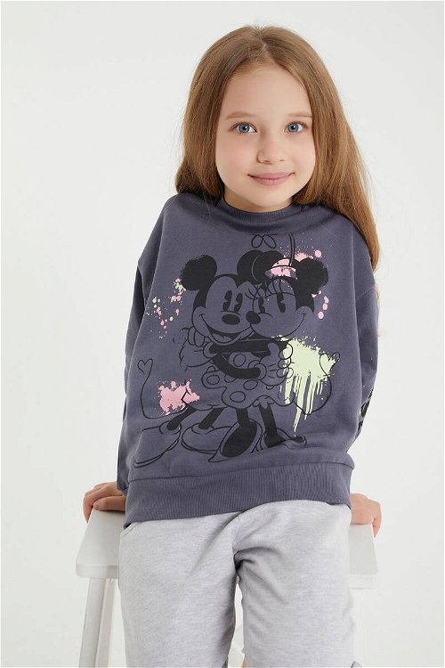 Minnie Mouse Lisanslı Gri Kız Çocuk Eşofman Takım