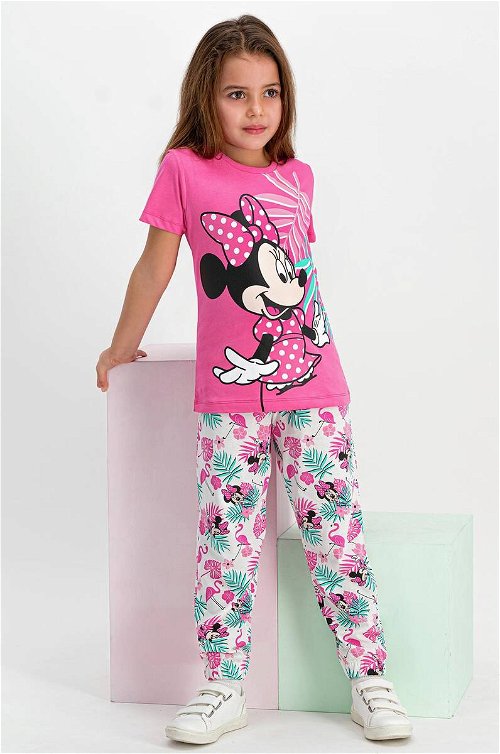 Minnie Mouse Lisanslı Pembe Kısa Kollu Kız Çocuk Pijama Takımı