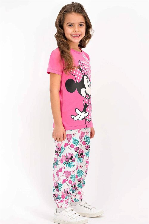 Minnie Mouse Lisanslı Pembe Kısa Kollu Kız Çocuk Pijama Takımı