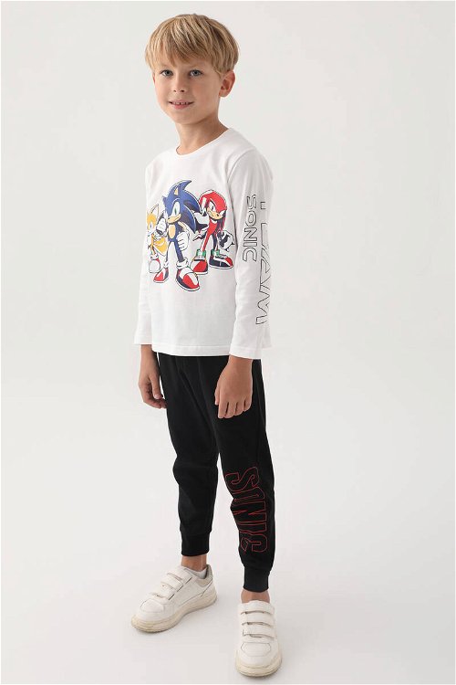 Modern Sonic Beyaz Baskılı Erkek Çocuk Pijama Takımı