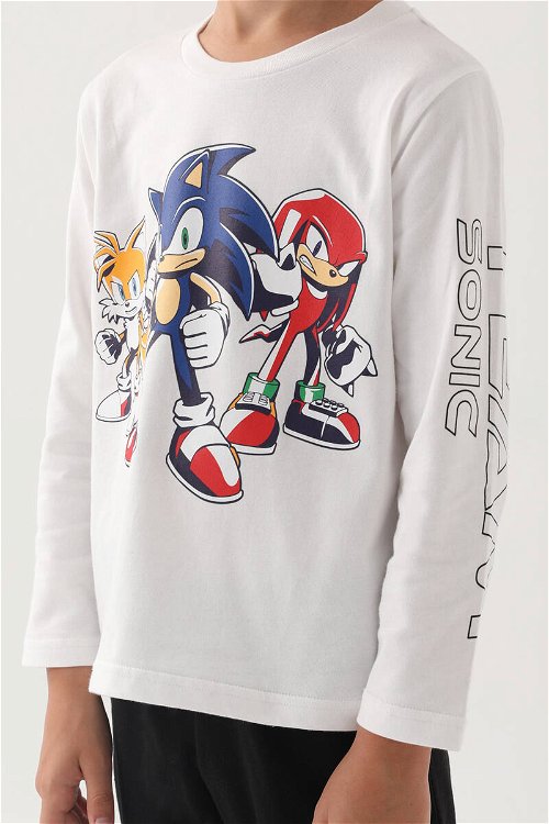 Modern Sonic Beyaz Baskılı Erkek Çocuk Pijama Takımı
