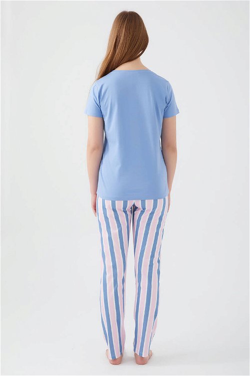 Pierre Cardin Stripped Details Açık İndigo Kadın Kısa Kol Pijama Takım