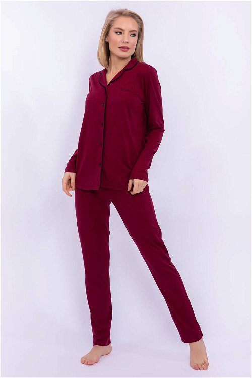 Pierre Cardin Classic Bordo Kadın Gömlek Pijama Takımı
