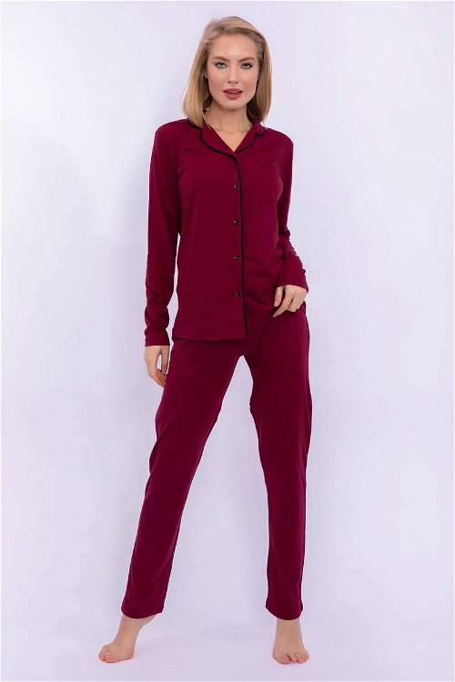 Pierre Cardin Classic Bordo Kadın Gömlek Pijama Takımı