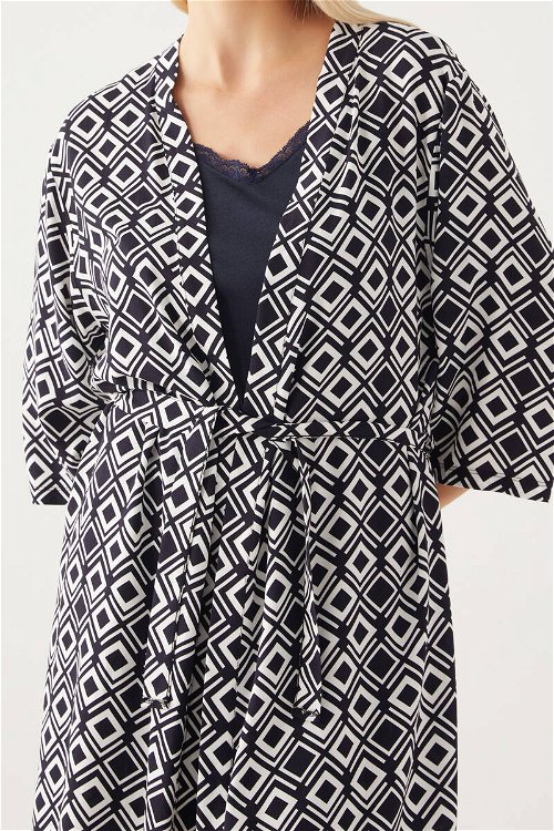 Pierre Cardin Dressing Gown Siyah Kadın Kısa Kol Pijama Takımı