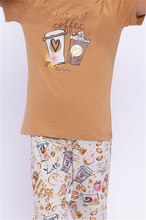 Pierre Cardin But First Coffee Camel Kız Çocuk Pijama Takımı
