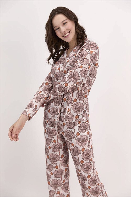 Pierre Cardin Çiçek Desenli Vizon Kadın Gömlek Pijama