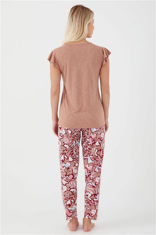Pierre Cardin Floweres Kahverengi Kadın Kısa Kol Pijama Takım