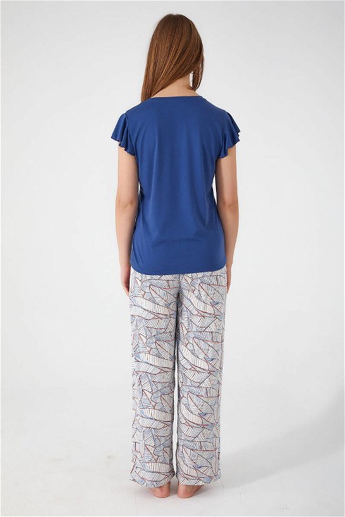 Pierre Cardin Ruffle Detail Lacivert Kadın Kısa Kol Pijama Takım