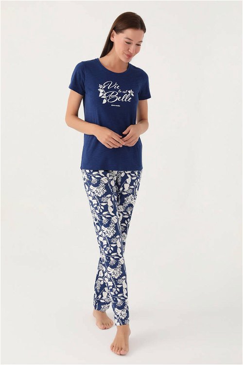 Pierre Cardin Belle Lacivert Kadın Kısa Kol Pijama Takımı