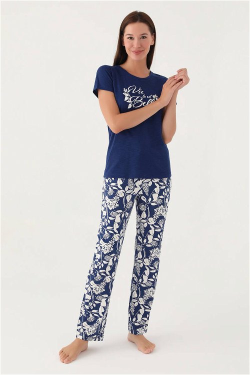 Pierre Cardin Belle Lacivert Kadın Kısa Kol Pijama Takımı