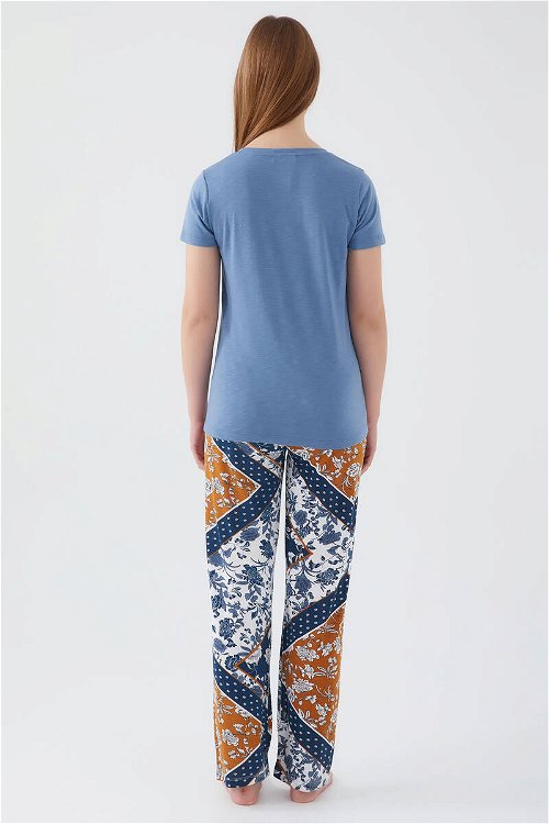 Pierre Cardin Flowered Leaves Gece Mavisi Kadın Kısa Kol Pijama Takım