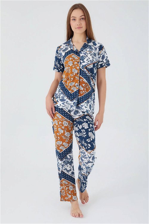 Pierre Cardin Flowered Leaves Detail Lacivert Kadın Gömlek Pijama