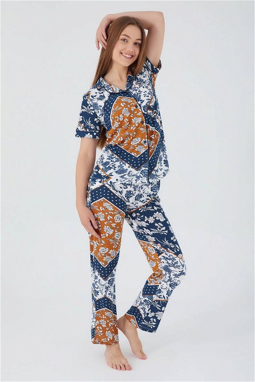 Pierre Cardin Flowered Leaves Detail Lacivert Kadın Gömlek Pijama