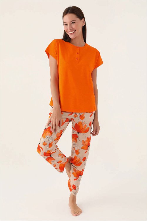 Pierre Cardin Orange Turuncu Kadın Kısa Kol Pijama Takımı