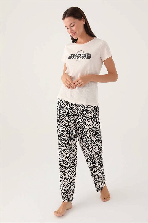 Pierre Cardin Sesling Bej Kadın Kısa Kol Pijama Takımı