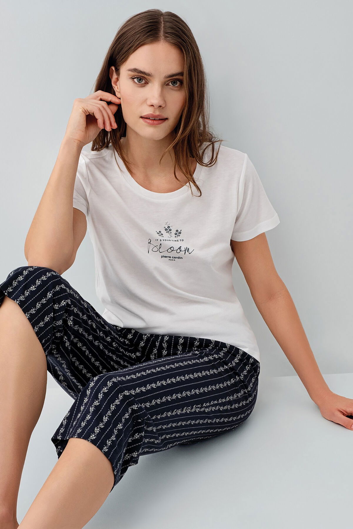 Pierre Cardin - Pierre Cardin Kadın Beyaz Kapri Takım