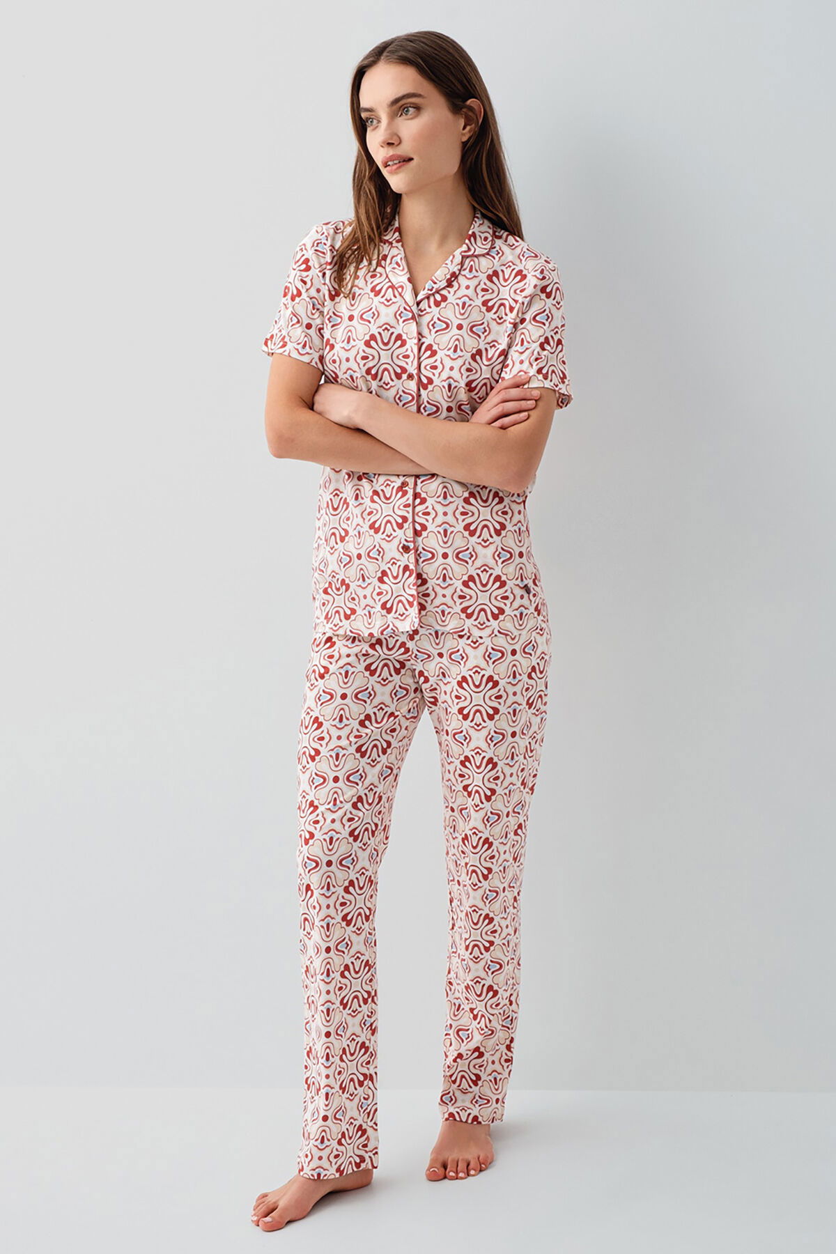 Pierre Cardin - Pierre Cardin Kadın Bordo Gömlek Pijama Takım (1)