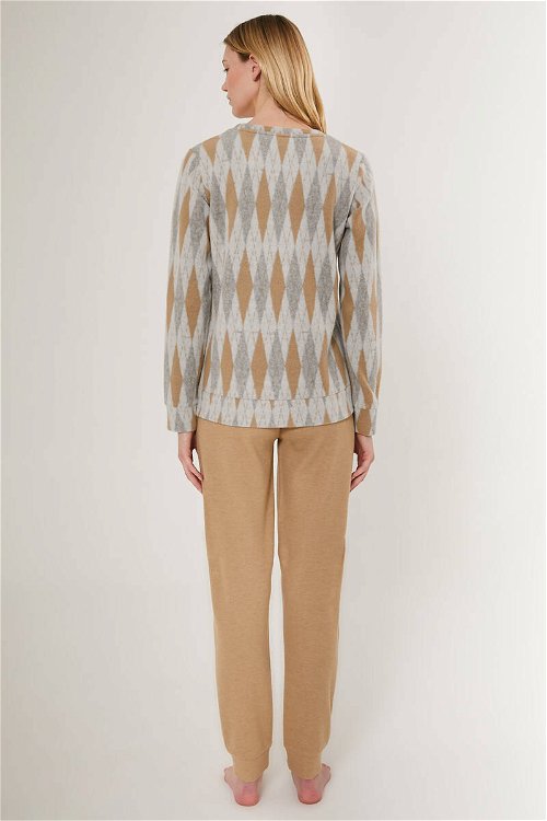 Pierre Cardin Equilateral Triangle Pattern Kahverengi Kadın Uzun Kol Pijama Takım