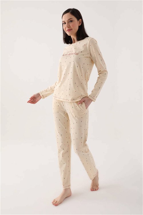 Pierre Cardin Olala Mon Amour Beyaz Kadın Uzun Kol Pijama Takım