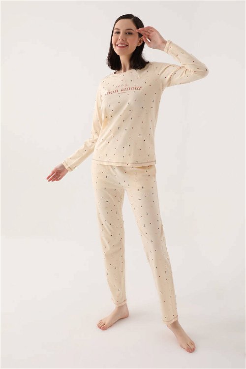 Pierre Cardin Olala Mon Amour Beyaz Kadın Uzun Kol Pijama Takım