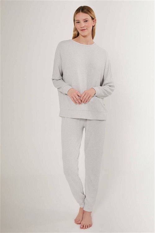 Pierre Cardin Bright Pinstripe Gri Kadın Uzun Kol Pijama Takım