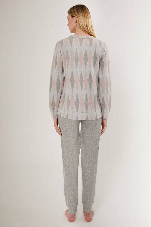Pierre Cardin Equilateral Triangle Pattern Gri Kadın Uzun Kol Pijama Takım