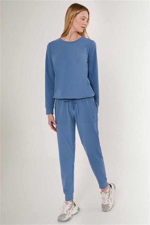 Pierre Cardin Pinstripe Detail Mavi Kadın Uzun Kol Pijama Takım