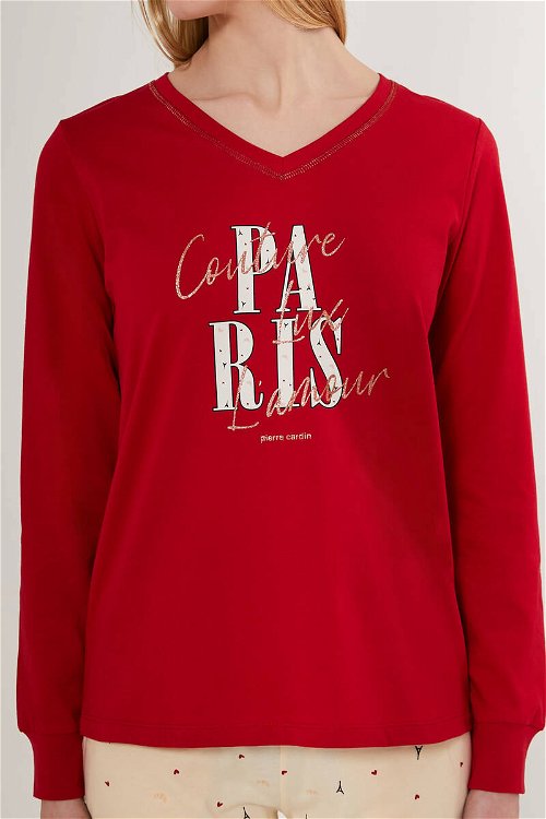 Pierre Cardin Paris Kırmızı Kadın Uzun Kol Pijama Takım