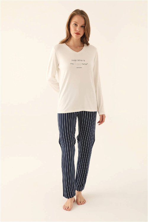 Pierre Cardin Krem Kadın Uzun Kol Pijama Takım