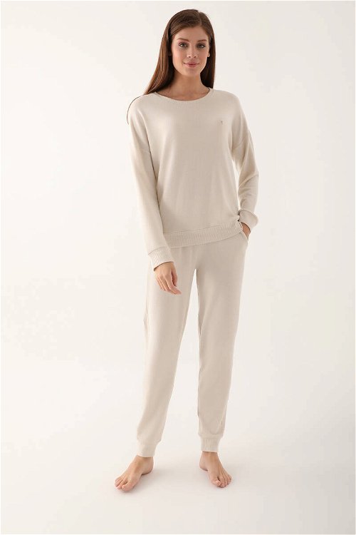 Pierre Cardin Small Coat Of Arms Krem Kadın Uzun Kol Pijama Takım