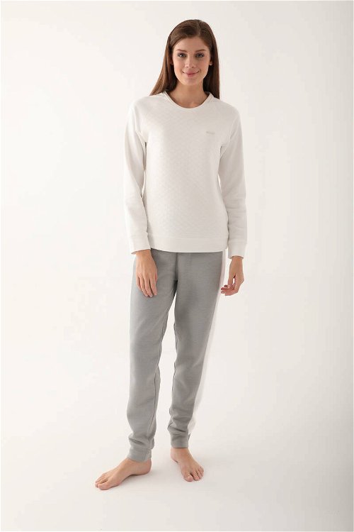 Pierre Cardin İnclined Line Beyaz Kadın Uzun Kol Pijama Takım
